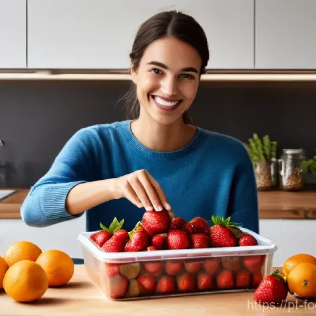 식품에서의 항균 포장 개발 - **Prompt:** A warm and inviting Portuguese kitchen scene bathed in natural morning light. A young wo...