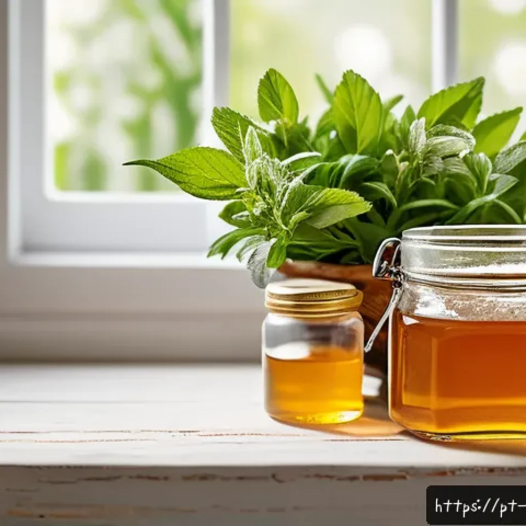 식품 감미료 연구 - A vibrant, high-resolution image of a rustic wooden table set with natural sweeteners: fresh green s...