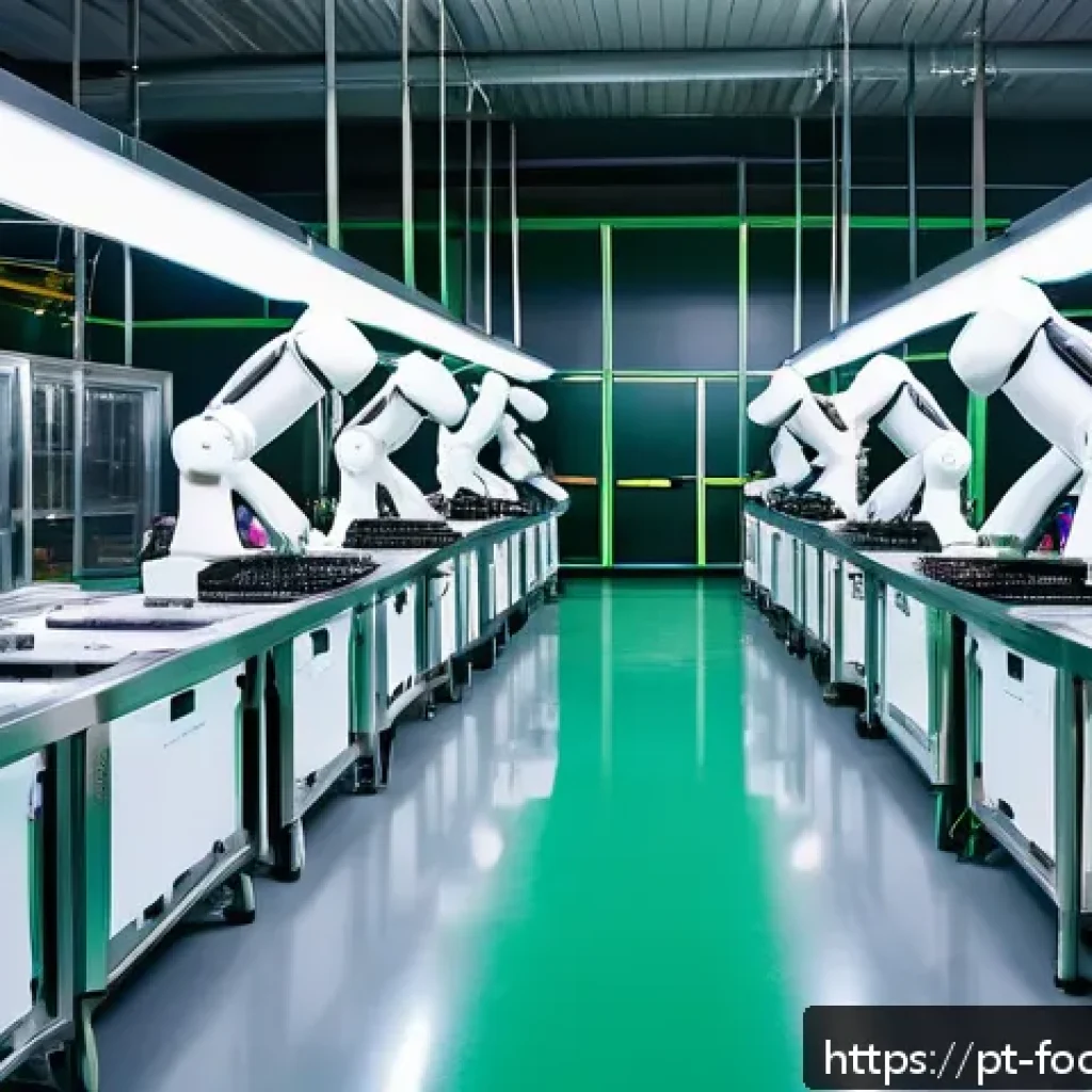 식품 공정에서의 로봇 기술 활용 - A modern Brazilian food production factory with advanced robotic arms and collaborative robots (cobo...