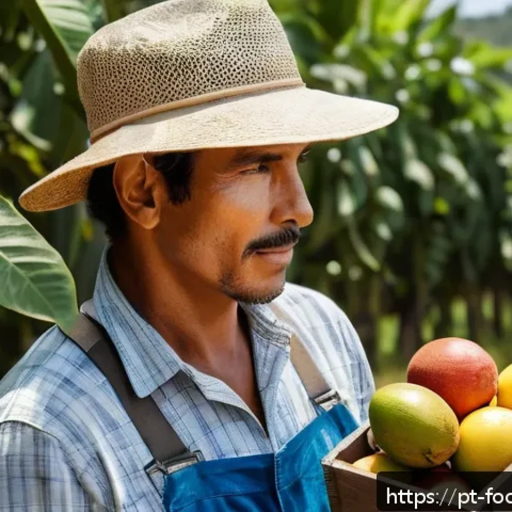 식품 내 유해물질 검출 기술 - A detailed scene of a Brazilian small-scale farmer in a sunny rural setting, using a modern handheld...